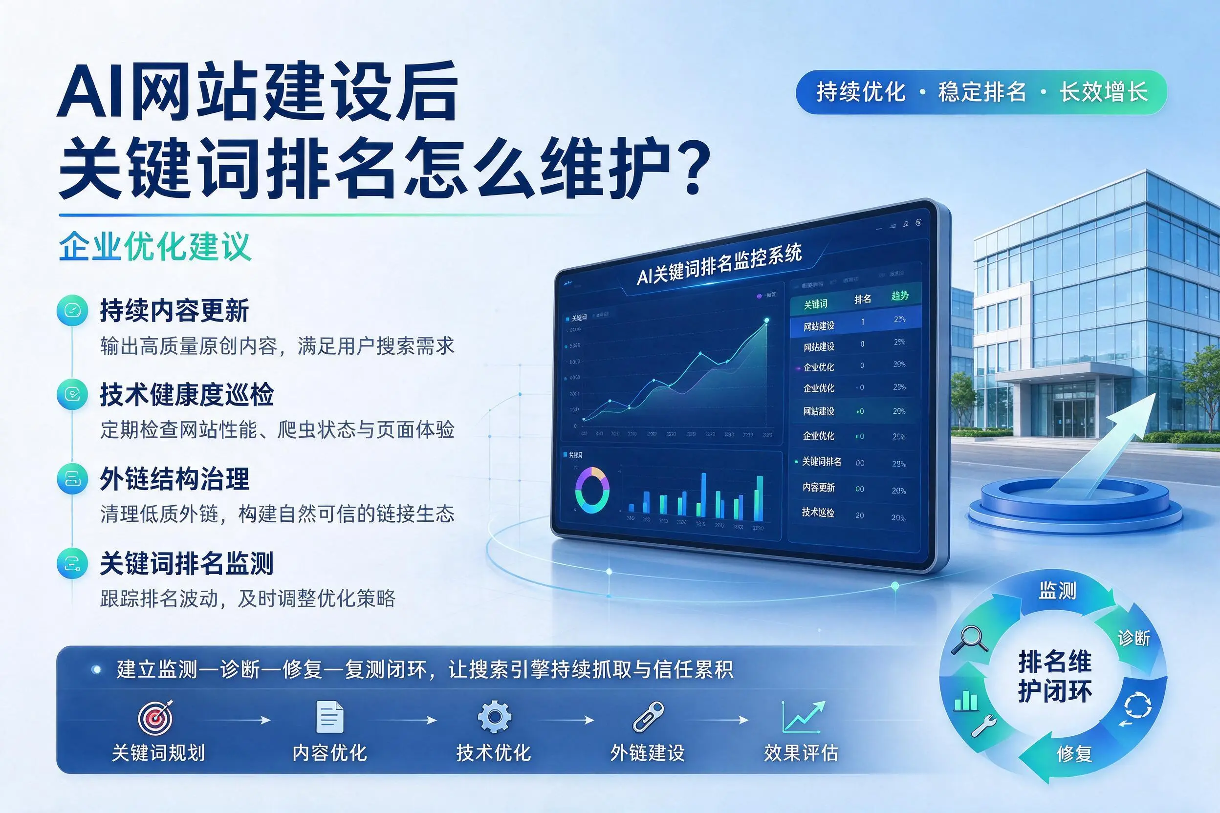 AI网站建设后关键词排名怎么维护？临汾企业优化建议