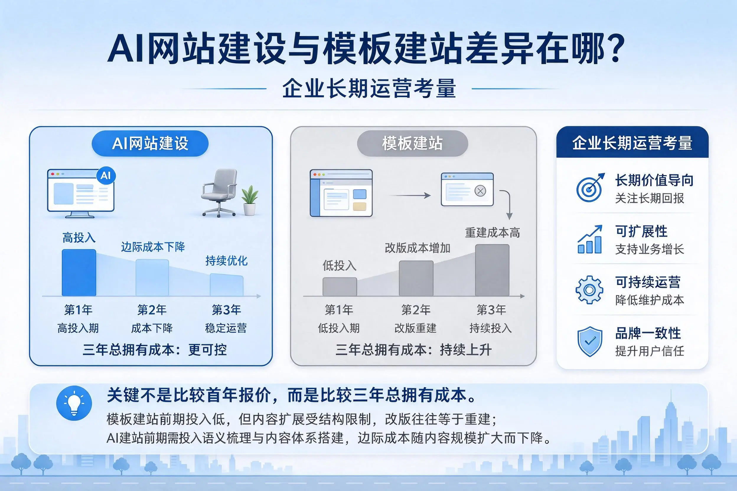 AI网站建设与模板建站差异在哪？临汾企业长期运营考量